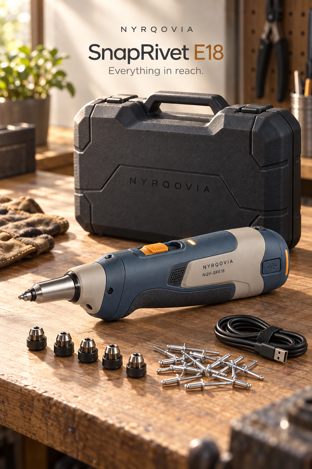 NYRQOVIA SnapRivet E18 Rechargeable Compact Rivet Setting Tool
